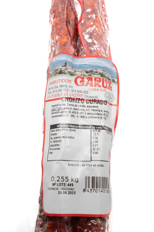 Chorizo Curado Extra Garuz 250g - Imagen 2