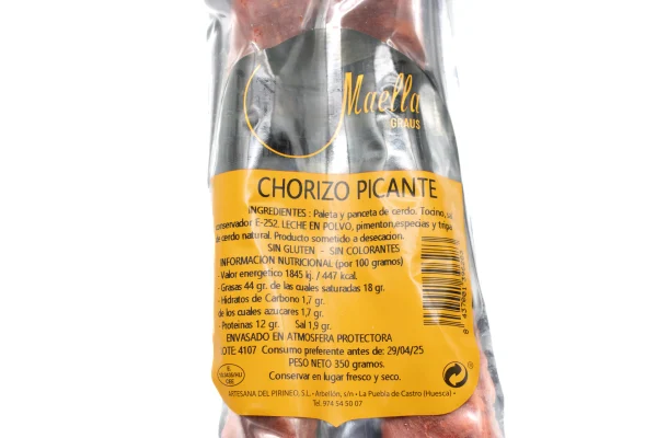 Chorizo Picante Curado Casa Maella 350g - Imagen 2