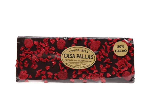 Tableta Chocolate 80% con Frambuesa de Chocolates Pallás 140g