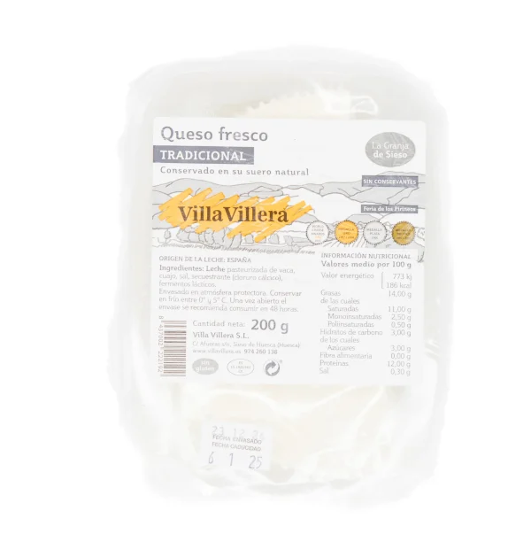 Queso Fresco Tradicional de Sieso Villa Villera 200g