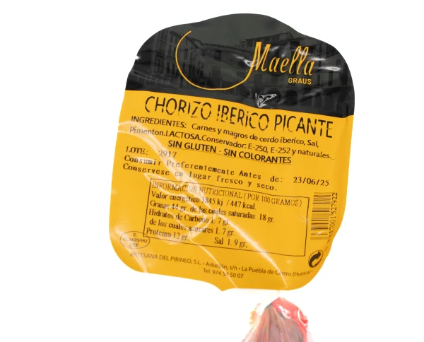 Chorizo Curado Ibérico Picante Maella 270g - Imagen 2