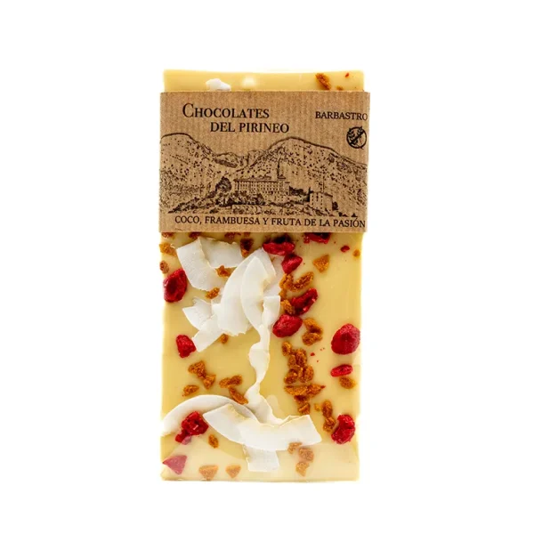 Chocolate Blanco Frambuesa, coco y Fruta pasión Chocolates Pirineo