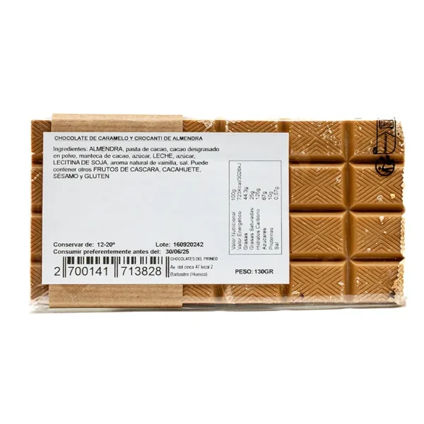 Chocolate Caramelo con Crocanti Almendra Chocolates del  Pirineo - Imagen 2