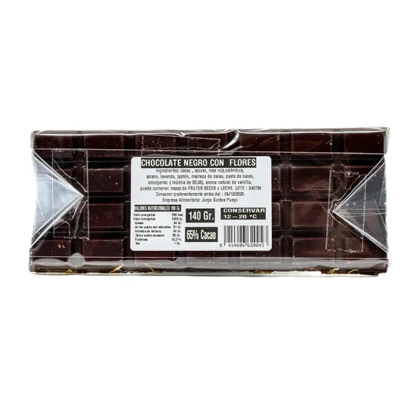 Tableta de Chocolate Negro con Flores de Chocolates Pallás 140g - Imagen 2