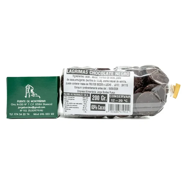 Chocolates Pallás Lágrimas de Chocolate Negro 200g - Imagen 2