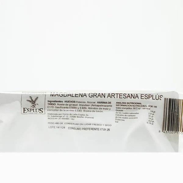 Magdalenas Artesanas Gran Esplús 400 grs - Imagen 2