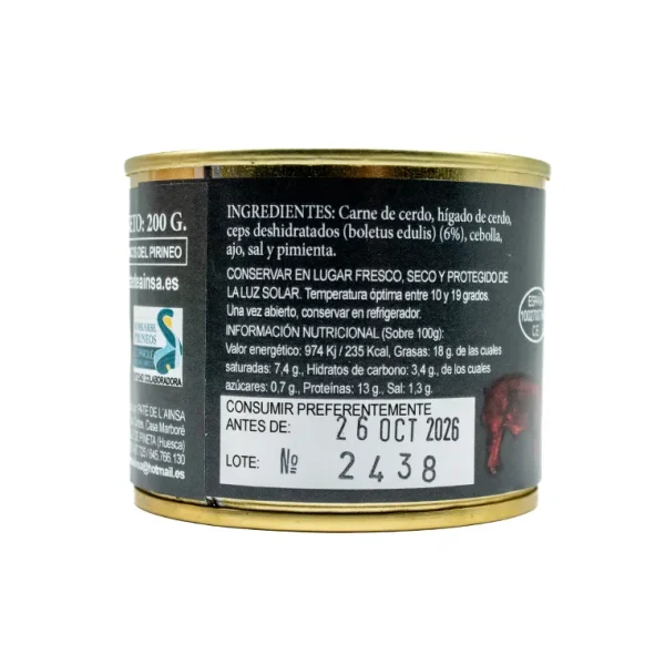 Paté de L'Ainsa de Cerdo con boletus 200g - Imagen 2