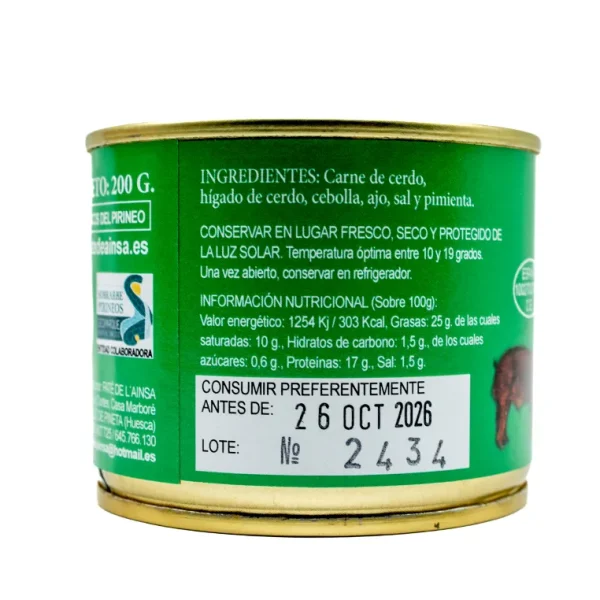Paté de L'Ainsa de Campaña 200 gr - Imagen 2