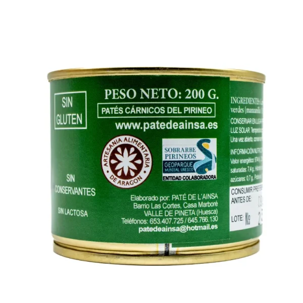 Paté de L'Ainsa de Cerdo con Olivas 200g - Imagen 3