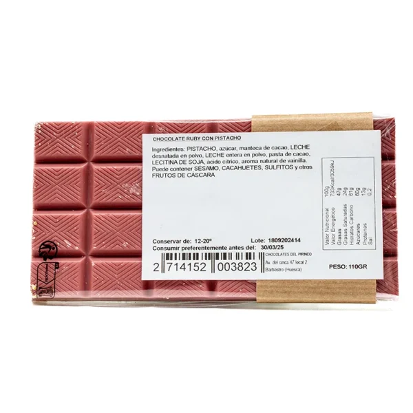 Chocolate Del Pirineo Ruby Con Pistachos - Imagen 2