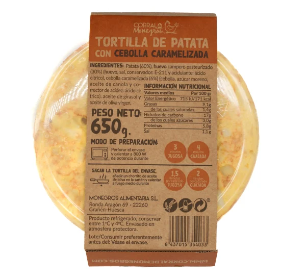 Tortilla Patatas "Con Cebolla" Corral Monegros 650 Gramos - Imagen 2