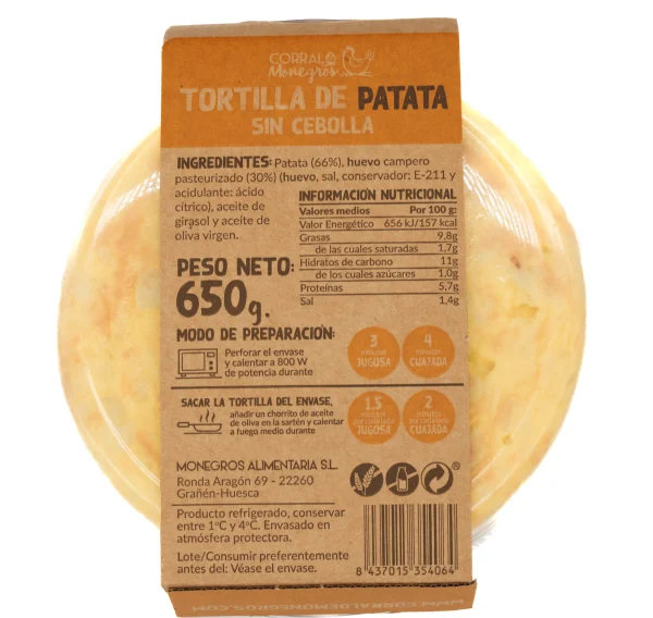 Tortilla patatas Corral De Monegros 650 Gramos - Imagen 2